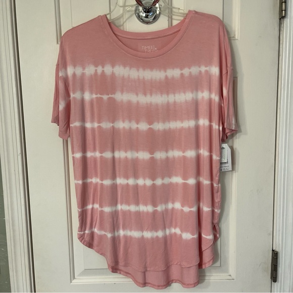 Time and Tru Women's Crewneck Solid & Tie-Dye Tunic Tee Size S (4-6) Dusty Rose - Picture 6 of 13